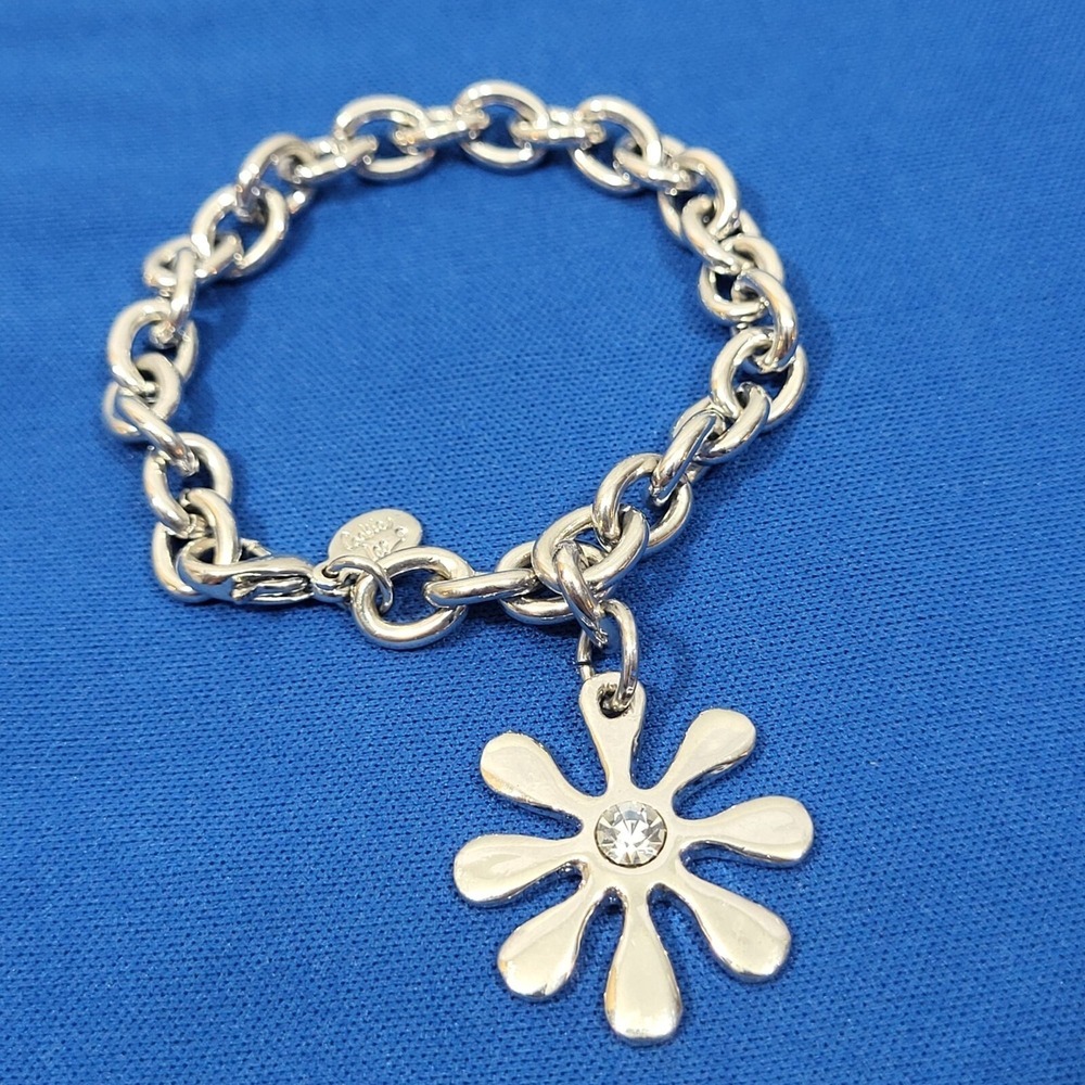 Cookie‎ Lee Silver-Tone Flower Charm Bracelet With Crystal Accent